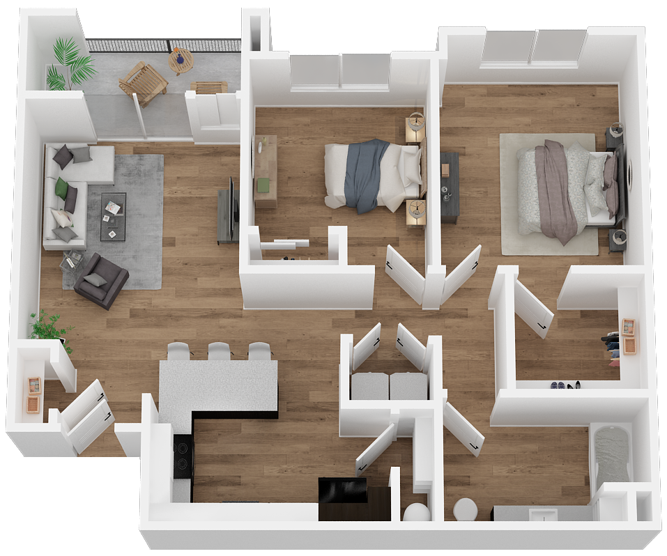 Floor plan for 2 beds, 1 bath, 925 sqft